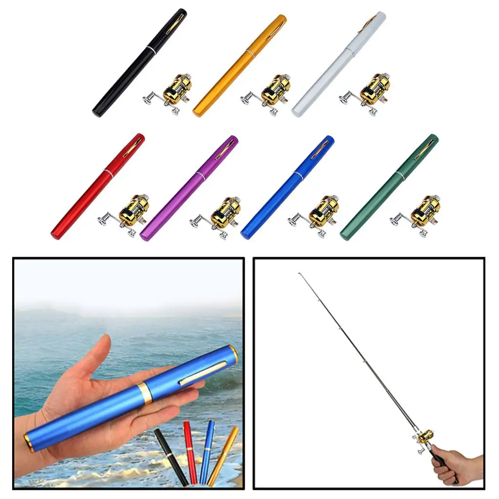 MINI POCKET FISHING ROD POLE WITH GOLDEN BAITCASTING REEL FATHER HUSBAND GIFT