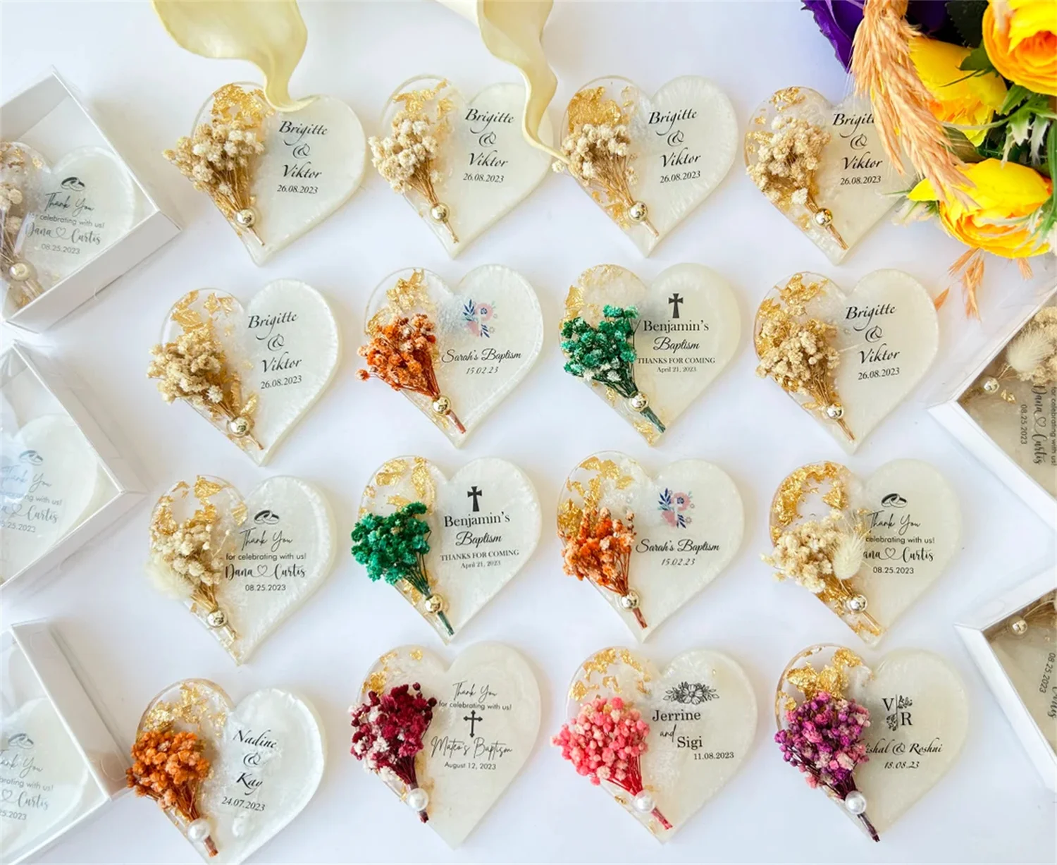 Personalized Magnet Favor for Guest, Epoxy Magnet With Box, Wedding Favor for Guest, Magnet With Dry Flower, Islamic Gift, Brida view 5
