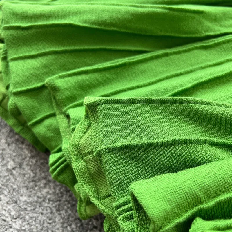 HKSH Spring Autumn New Women's Dress O-neck Sleeveless Knitted Patchwork Pleated Solid Color Elegant Trendy Long Dresses HK14805