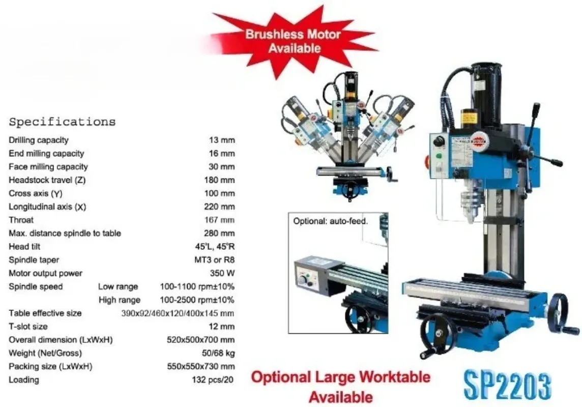 Deposit-Mini Milling Drilling Machine for SP2203 SX2 Sieg Origin Brushless Motor CNC Milling Machine for Metal Wood Plastic 16mm