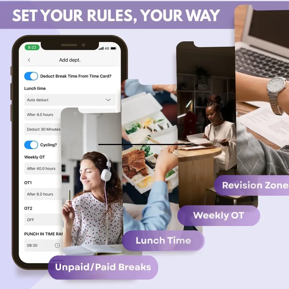 ساعة توقيت للشركات الصغيرة مع التحكم في التطبيق، وجه/بصمة/بطاقة/دبوس، تخزين البيانات المحلية، آلة بطاقة الوقت بدون رسوم شهرية #4