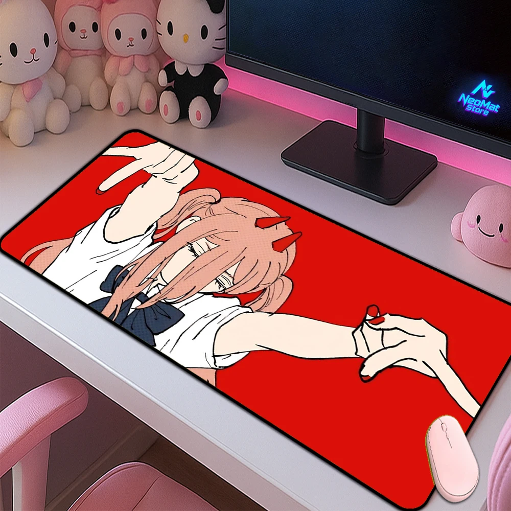 Power Chainsaw Man Deskmat Gamer Girl Carpet Xxxl Mouse Pad 1000x500 Playmat Red Computer Mat Anime Mousepads Desk Accesories