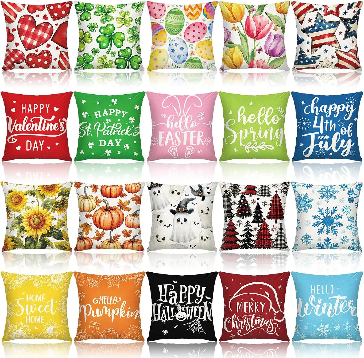 

20 Pcs Easter Pillow Covers 18x18 Spring Summer Holiday Decorative Cushion Case for Farmhouse Home Sofa