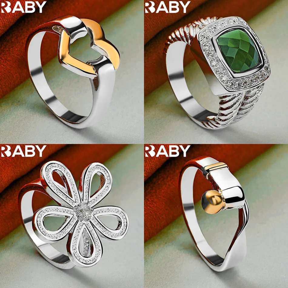 

URBABY 925 Sterling Silver Size 7-10 Geometric Ring For Women Men Fashion Jewelry Charm Grace Wedding Engagement Accessories