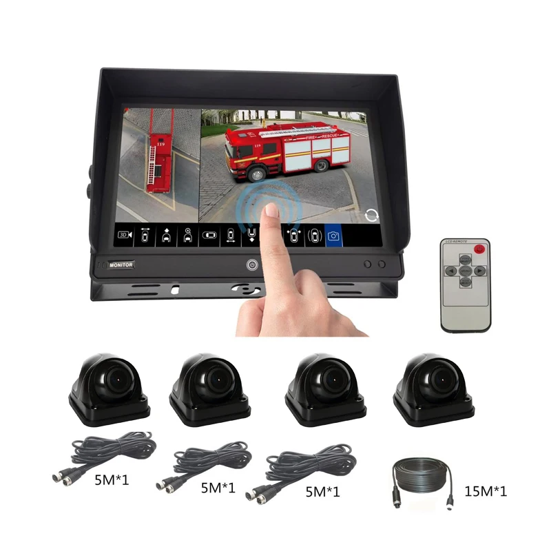 

360-Degree Surround Bird's Eye View Wide Angle Full Color Night Vision 10.1" LCD 1024xRGBx600 Resolution System for