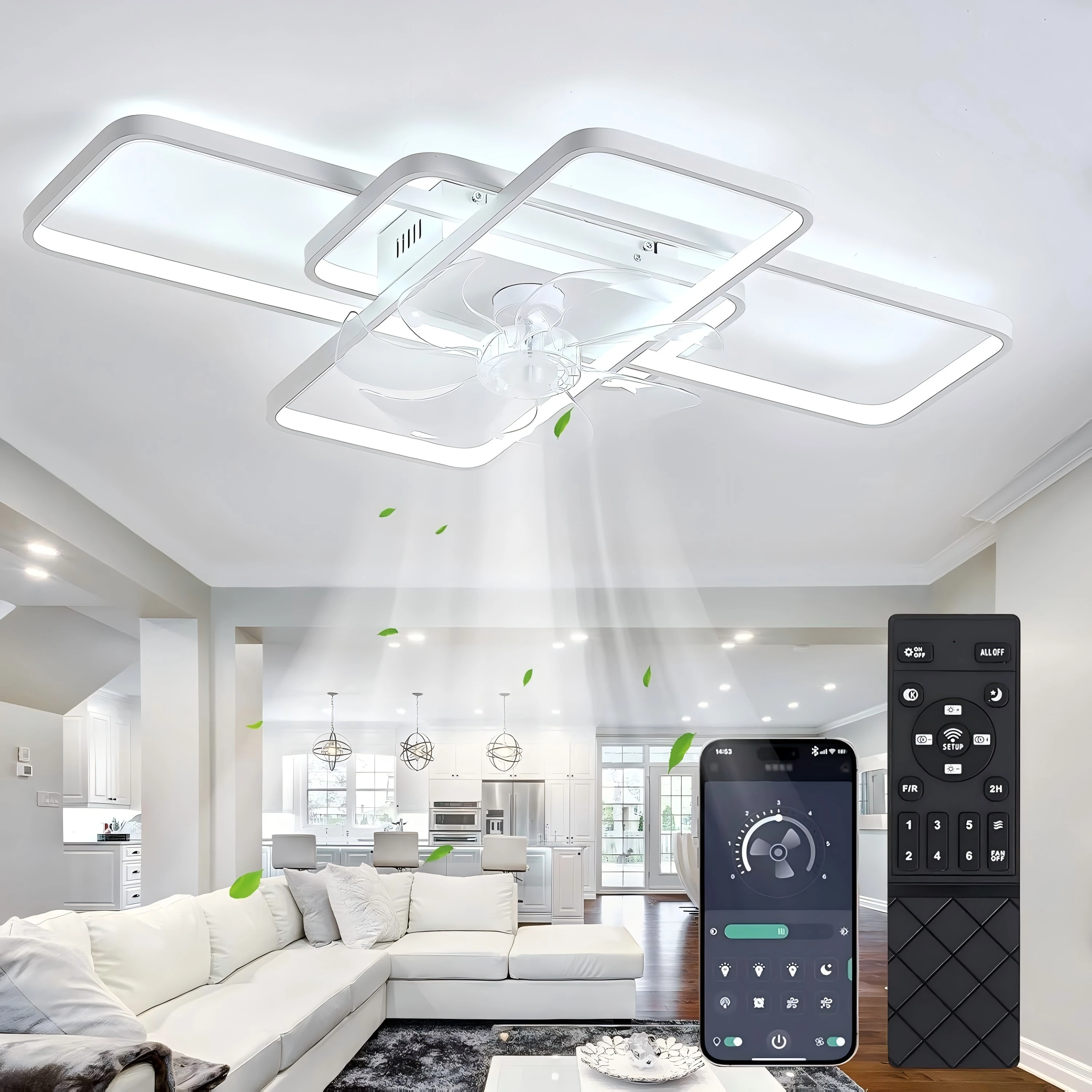 Deckenventilator Mit Beleuchtung,LED 80W Deckenventilator Mit Fernbedienung Leise Lampe Mit Ventilator Dimmbar 6-stufige Windges