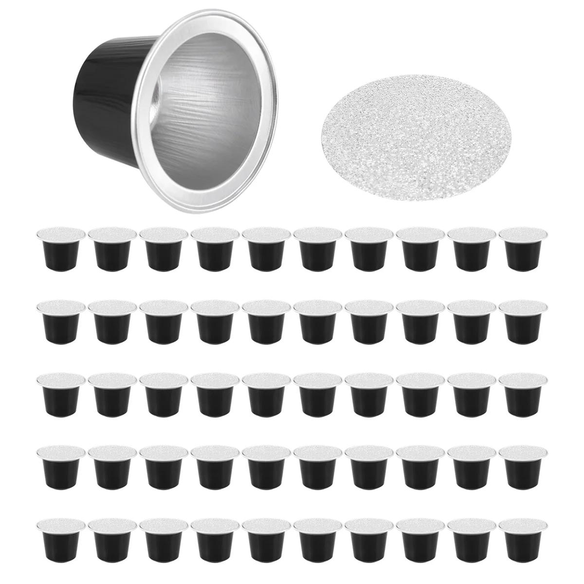 Black Refillable Coffee Capsules Cup, Cápsulas De Café Descartáveis, Café Suprimentos, Embalagem, 50 Conjuntos