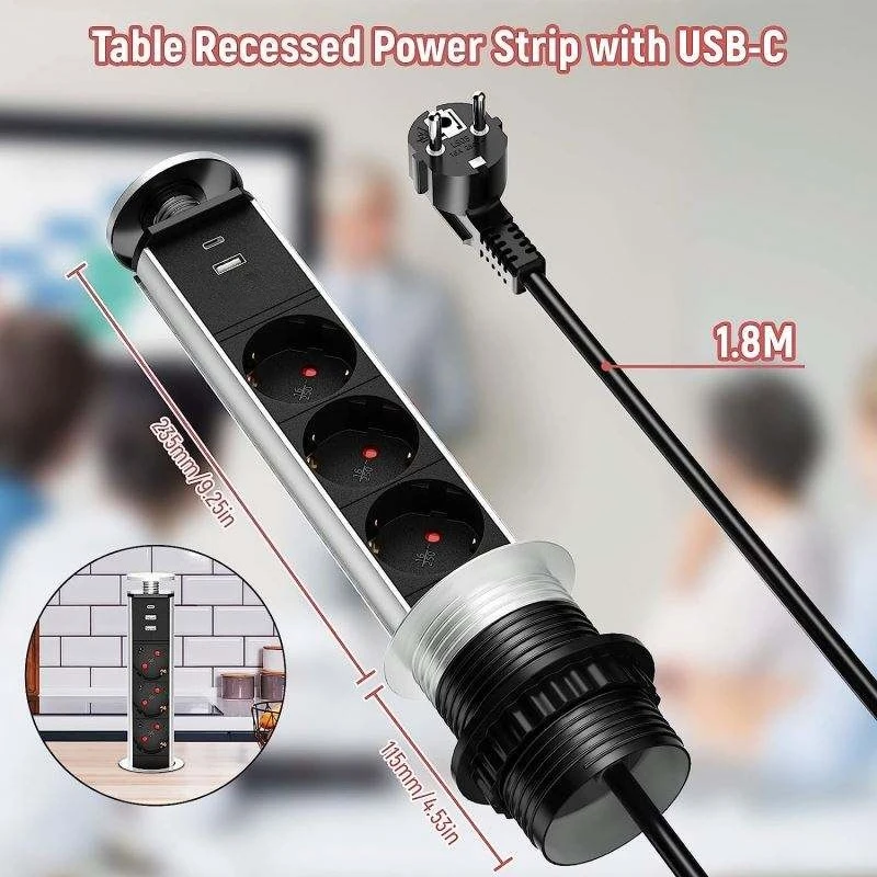 EU 16A PULL POP UP 3 Power EU Socket Color Port Kitchen Table Desktop Sockets Retractable Countertops Hidden Desktop Outlets