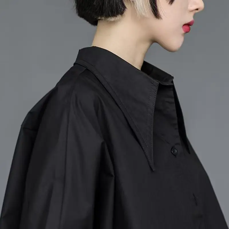 2023 neue Plus Größe Frauen Kleidung Hemd Langarm Weibliche Bluse Unregelmäßigen Saum einreiher Einfarbig Lose Shirt Top