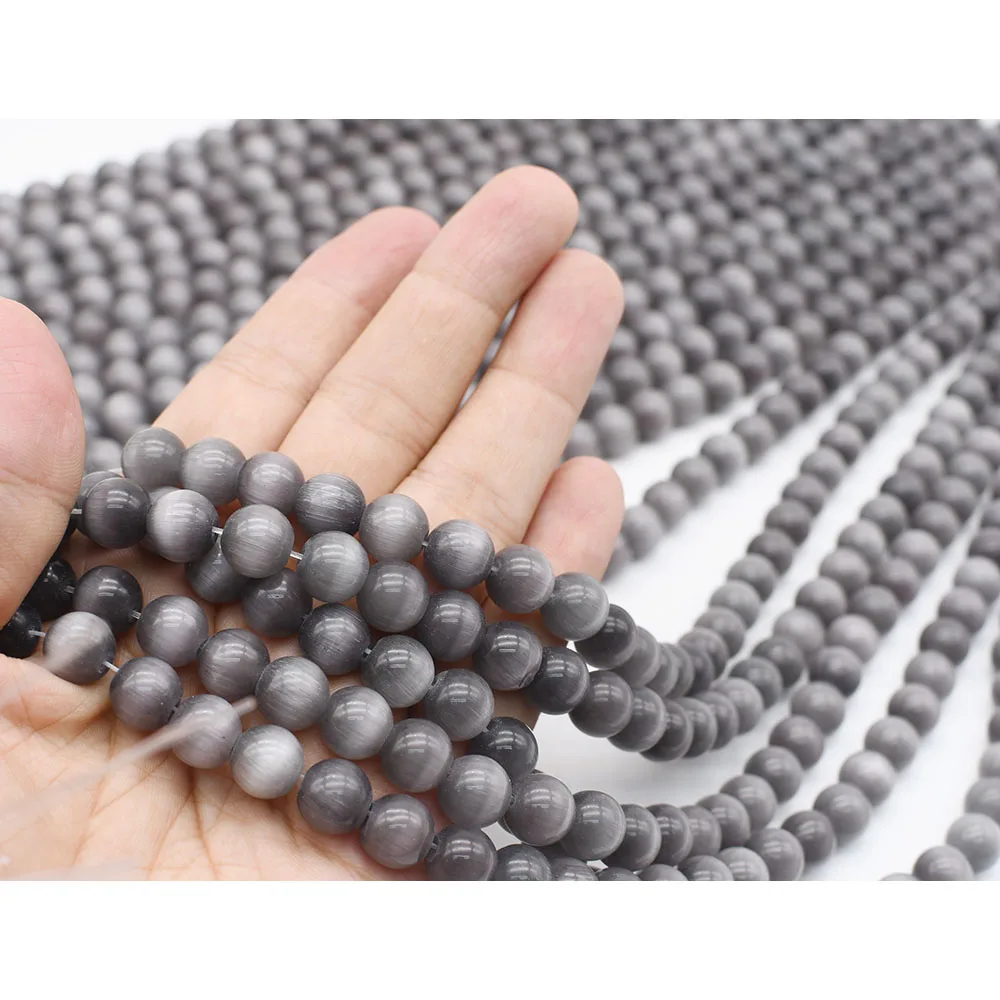 

6mm Natural Smooth Dark Grey cat's eye Round stone beads For DIY Bracelet Necklace Jewelry Making Strand 15"