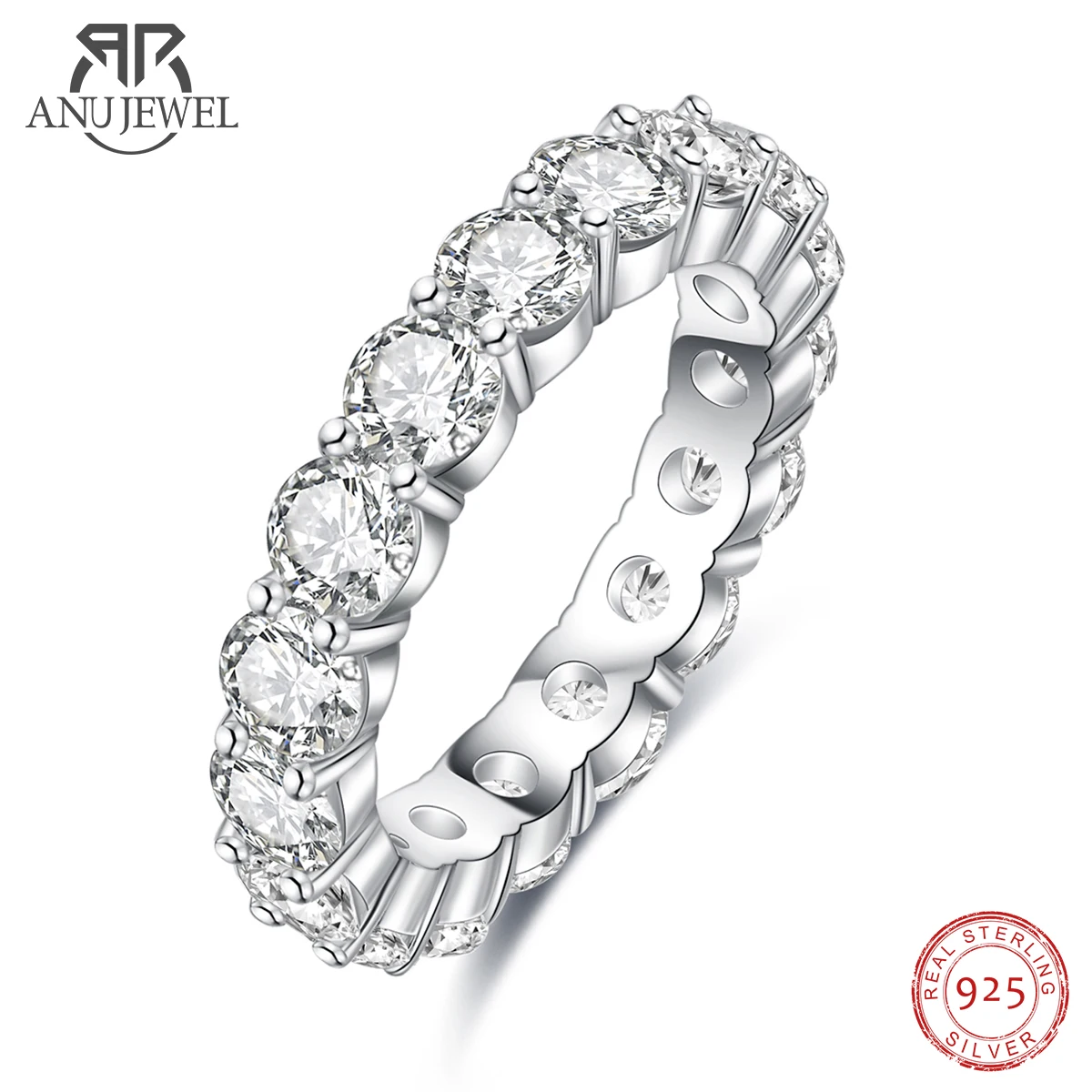 AnuJewel 4mm 5cttw D kolor Moissanite obrączka pierścionek 925 Sterling Silver Eternity obrączki dla kobiet biżuteria hurtowych