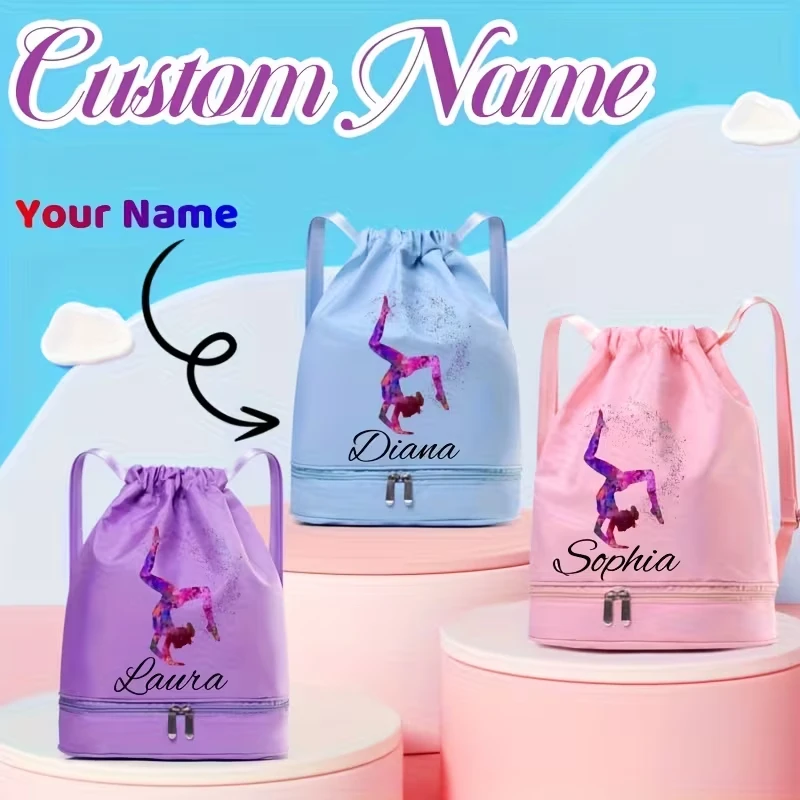 

A personalized, custom-name, back-to-school season casual and versatile kawaii (ballet print) drawstring backpack, suitable for
