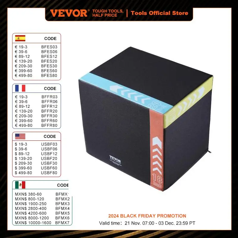 VEVOR 3 in 1 Plyometric Jump Box Cotton Plyo Box Black For Home Gym Training Conditioning Strength Training