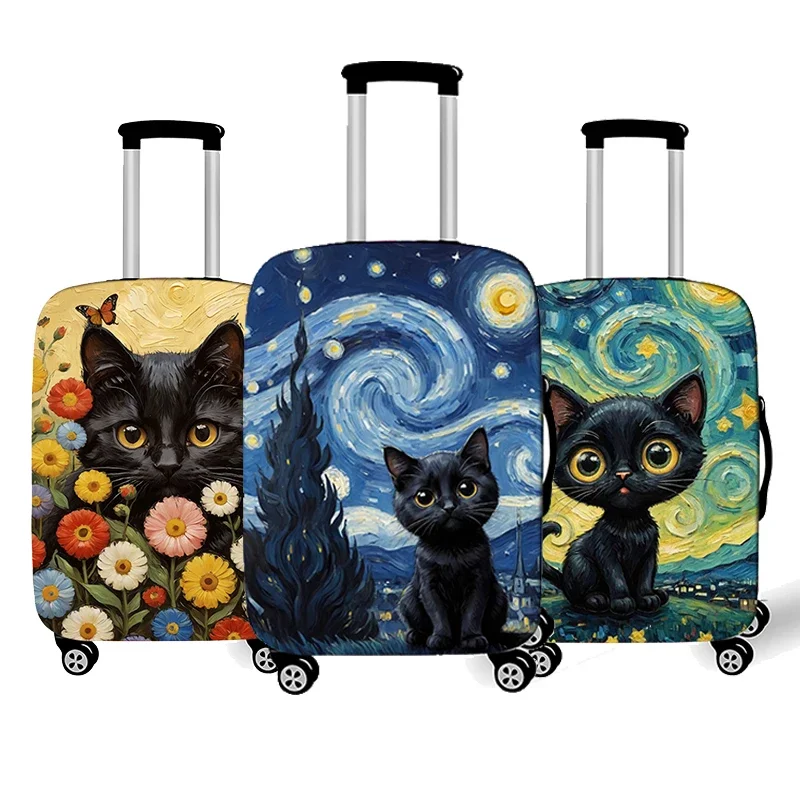 

Oil Painting Van Gogh Black Cat Luggage Covers for Travel The Starry Night Suitcase Covers Trolley Case Protective Cover Gift