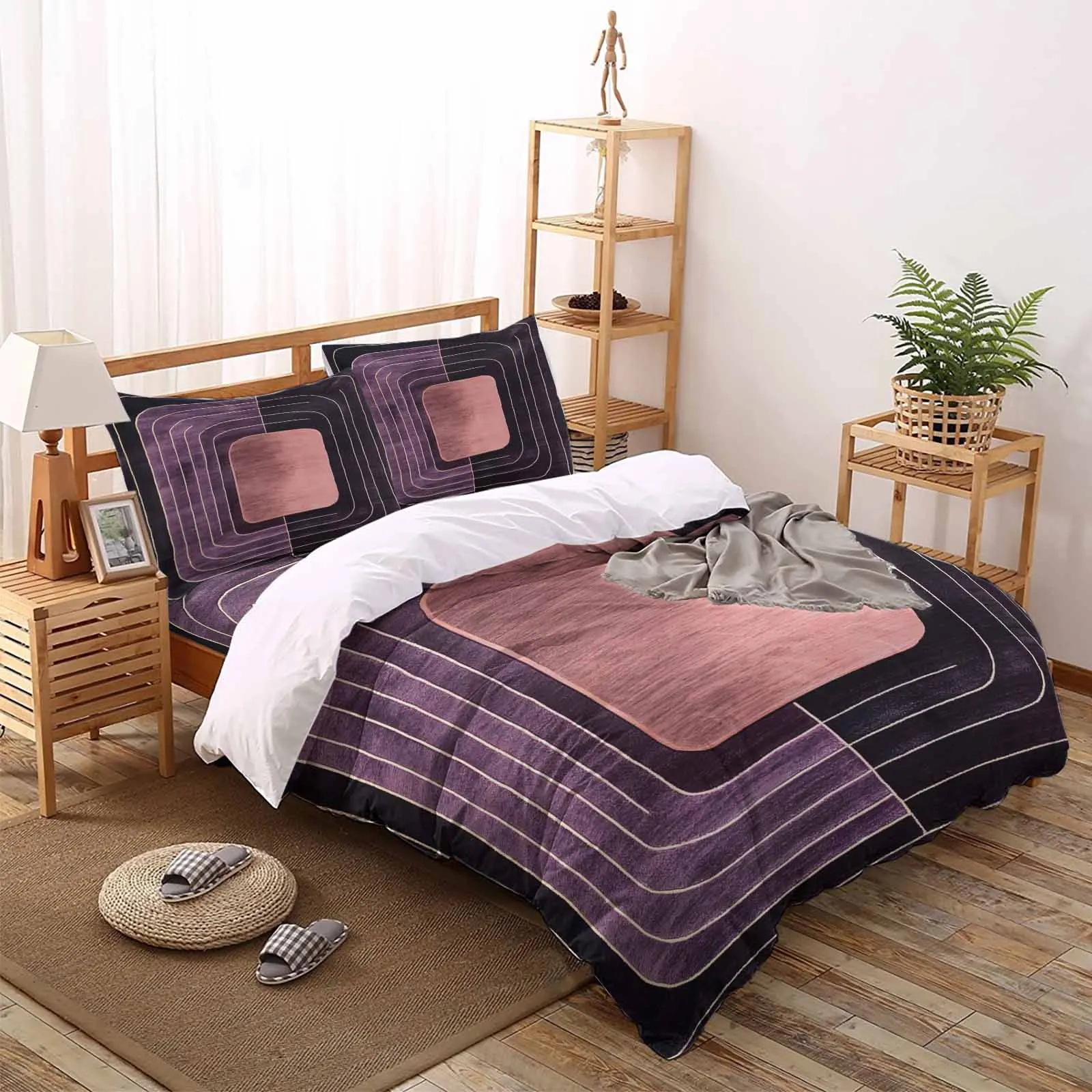 

Impressionist Black Purple Line Comfortable Household Goods Bedroom Bed Luxury Duvet Cover 2/3/4 Pieces