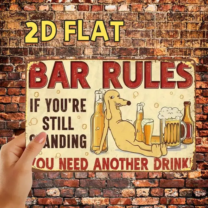 Fun Bar Rules Beer Sign Metal Plaque，Pre-drilled holes，Suitable for indoor use、Garden、Outdoor、Family