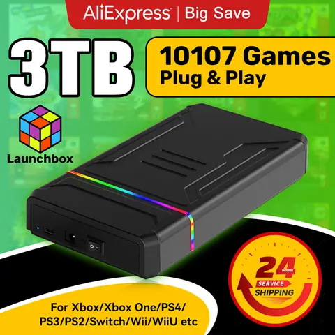 3T Gaming HDD Launchbox OS Retro Game Console for XBOX/PS4/Switch/PS3/PS2/PS1/WiiU/Wii/DC with 10107 Games for Windows PC/Laptop