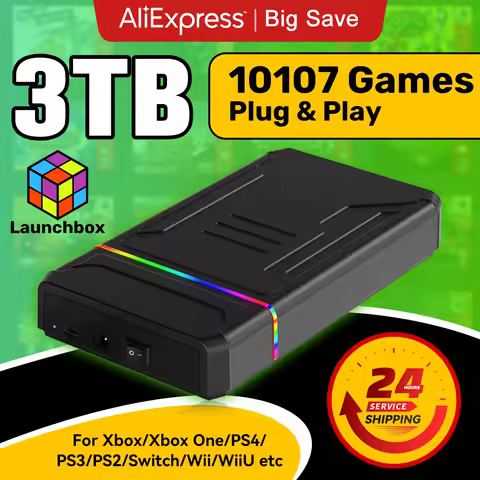 3T Gaming HDD Launchbox OS Retro Game Console for XBOX/PS4/Switch/PS3/PS2/PS1/WiiU/Wii/DC with 10107 Games for Windows PC/Laptop