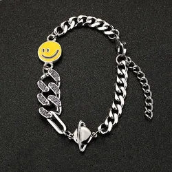 Retro Smile Face Cuban Link Chain Bracelet For Men Stainless Steel Punk Gothic Hiphop Accessories Unisex Jewelry Trendy Gift