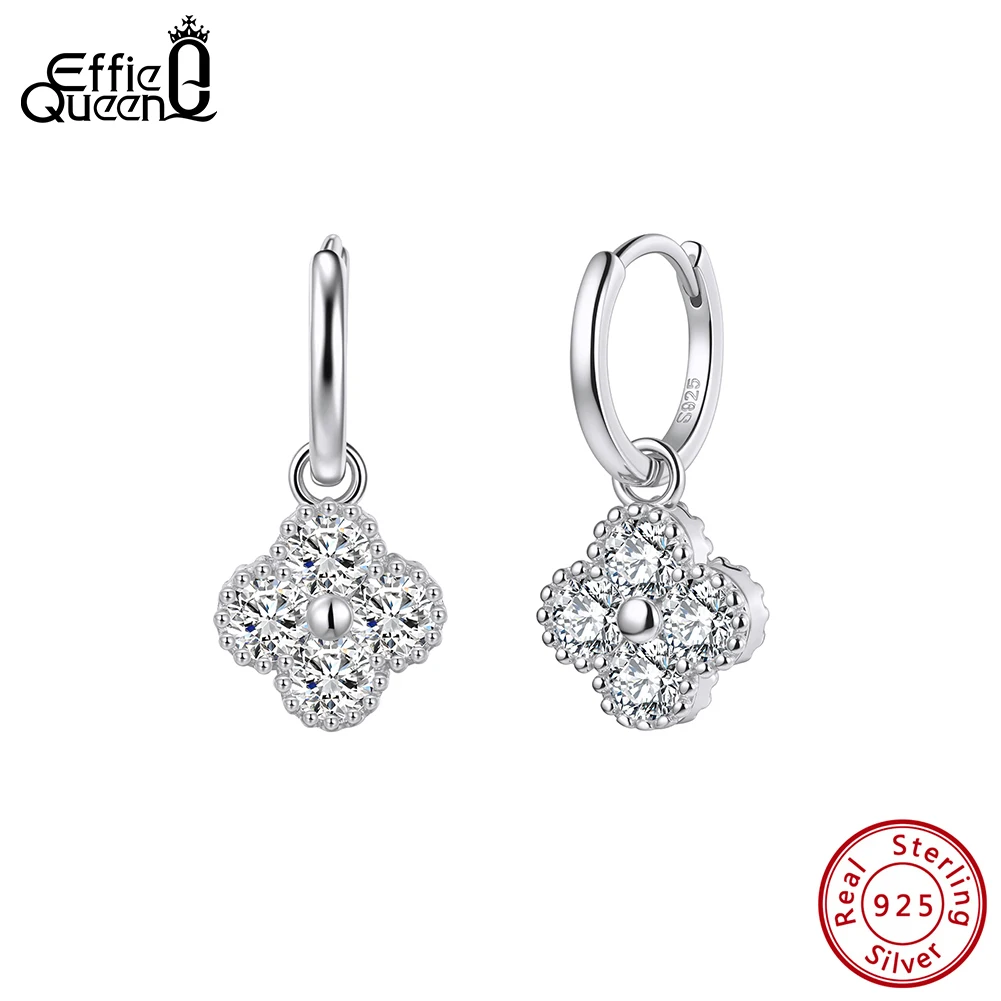 

Effie Queen 925 Pure Silver Classic Four Leaf Clover Moissanite Pendant Earrings Laboratory Diamond Shiny Wedding Gift SMOE18