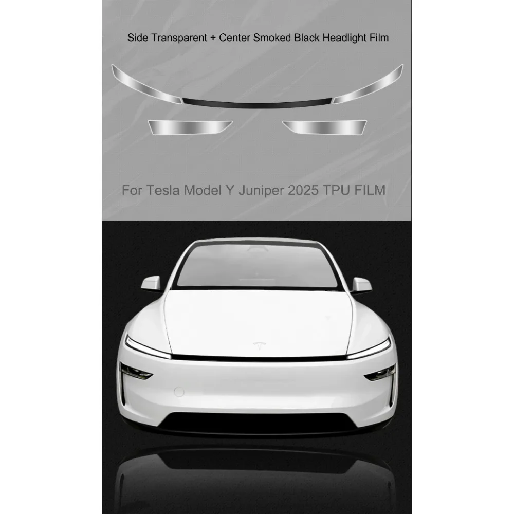 Car Accessories Headlamp Protective Film Launch TPU Transparent Smoked Black Headlight Film Decor For Tesla Model Y Juniper 2025