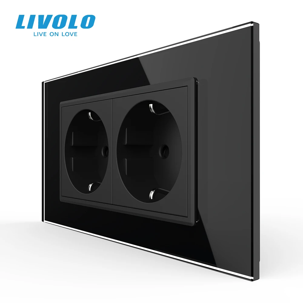 Livolo C9 EU Standard Wall Power Socket, Toughened Crystal Glass Panel, AC110~250V 16A Wall Outlet 142mm*78mm