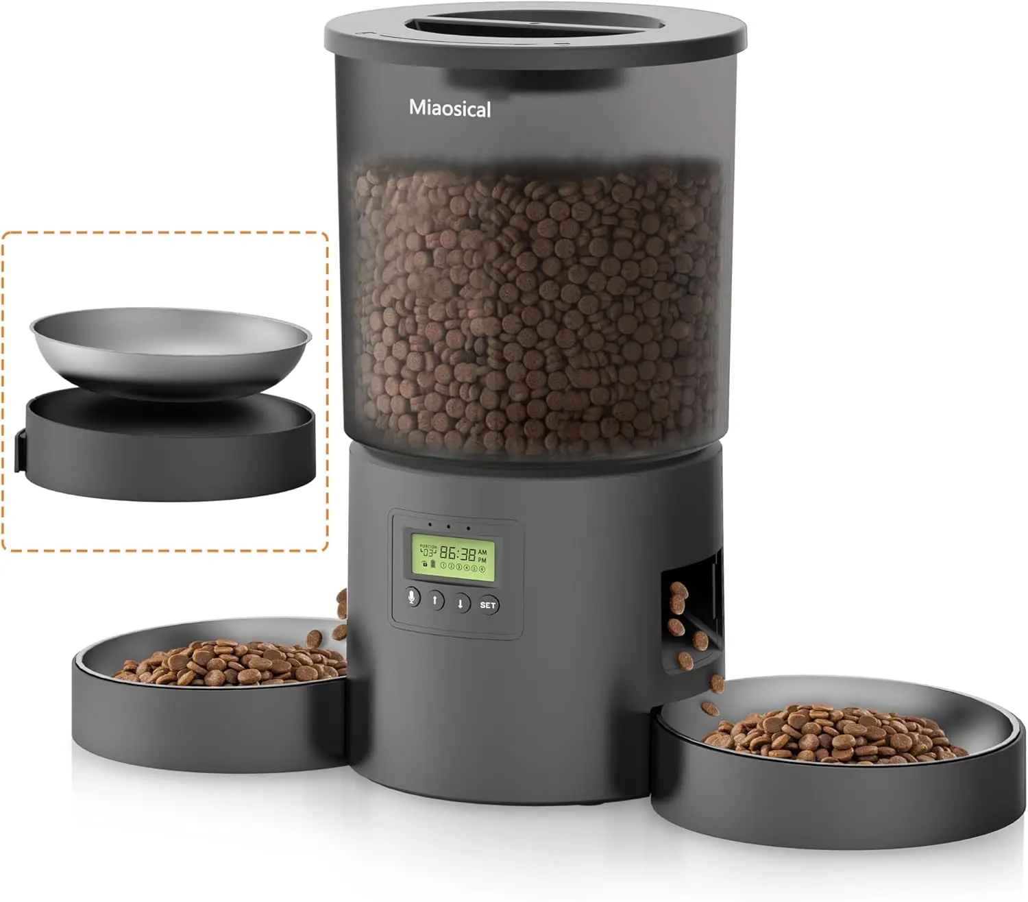 

Automatic Cat Feeder for 2 Cats, 4.2L Dual Food Dispenser, Up to 6 Meals/Day, Portion Control, Voice Message, Dual Power