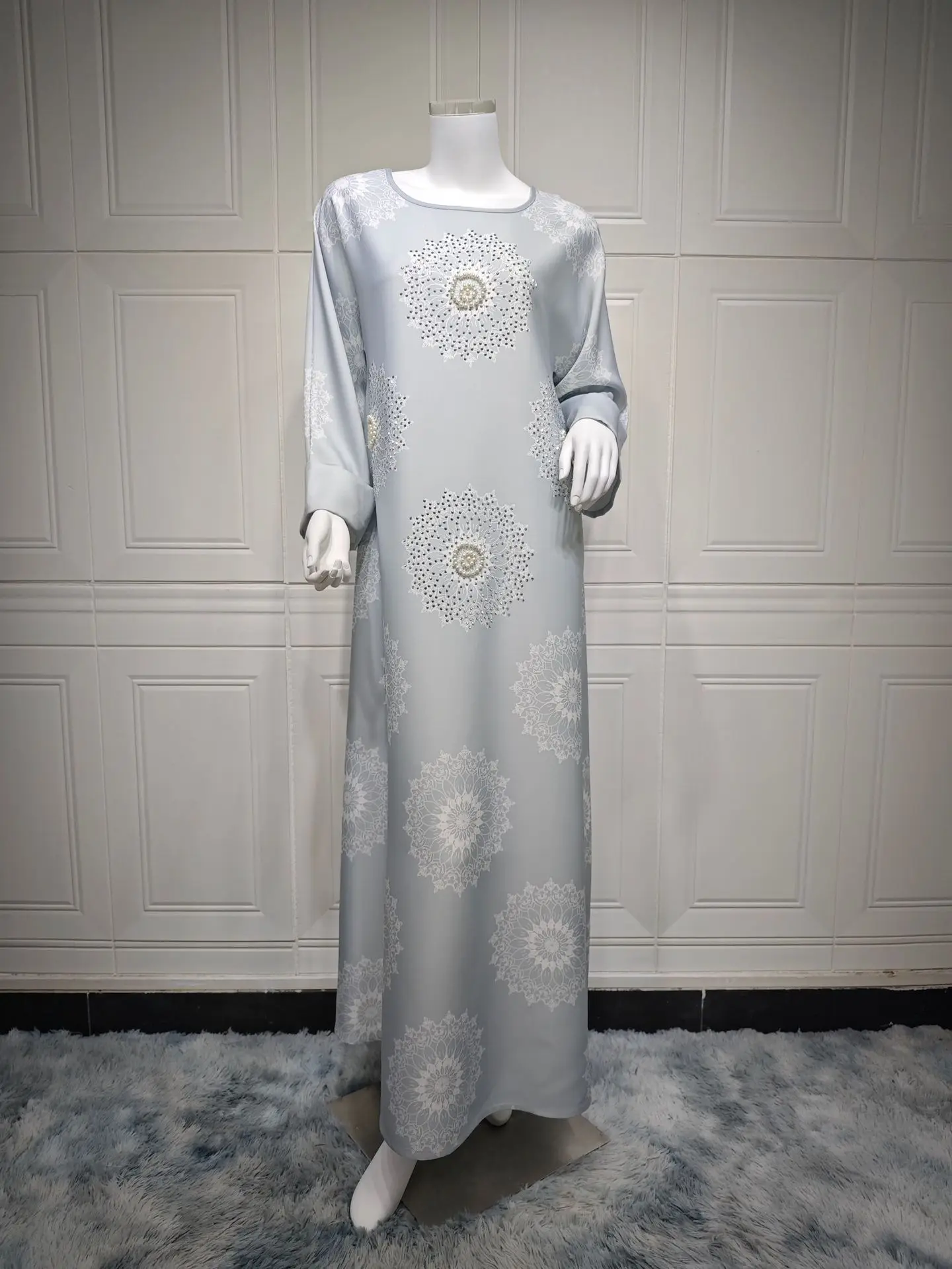 Ramadan 2024 Party Dress for Women Muslim Abaya Beading Diamond Dubai Arabic Kaftans Robes Party Musulman Flowers Dresses Eid