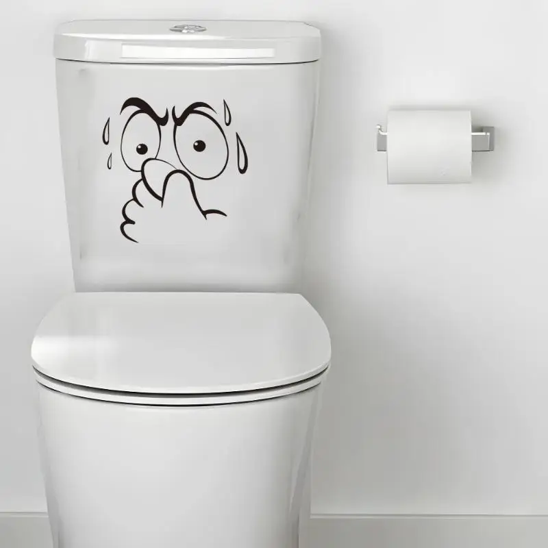 。1pc Funny Toilet Lid Sticker - Self-Adhesive Bathroom Decor With Expressive Face,No Residue Removable Toilet Cover, For Decor