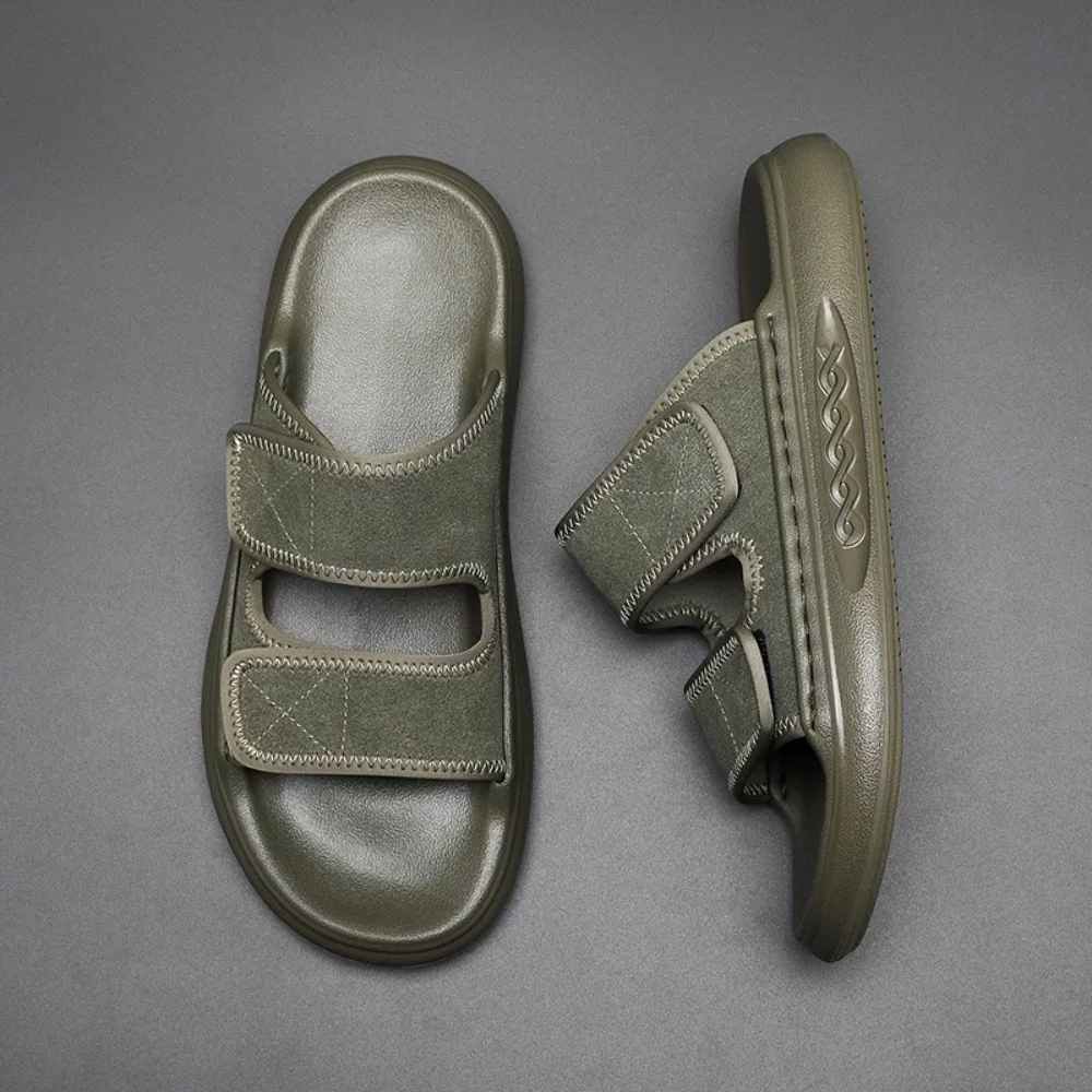 

First Layer Cowhide Sandals Summer Outer Slippers Men's Casual Comfort Classic Leather Non-slip Fashion Going Out Beach Shoes