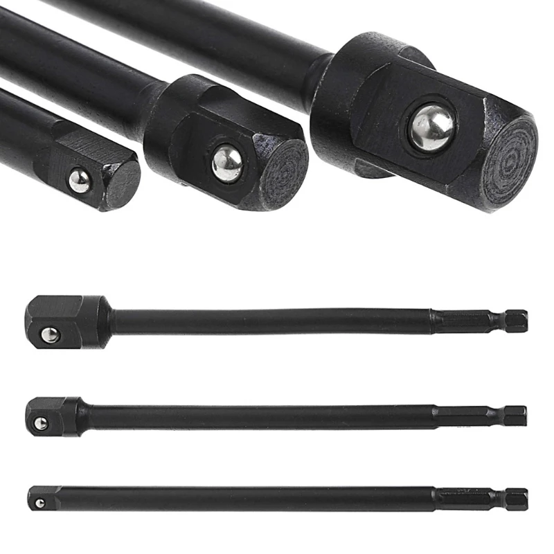 3 Pcs Socket Adapter Set Hex Shank To 1/4 3/8 1/2 Inch Impact Driver Drill Bits
