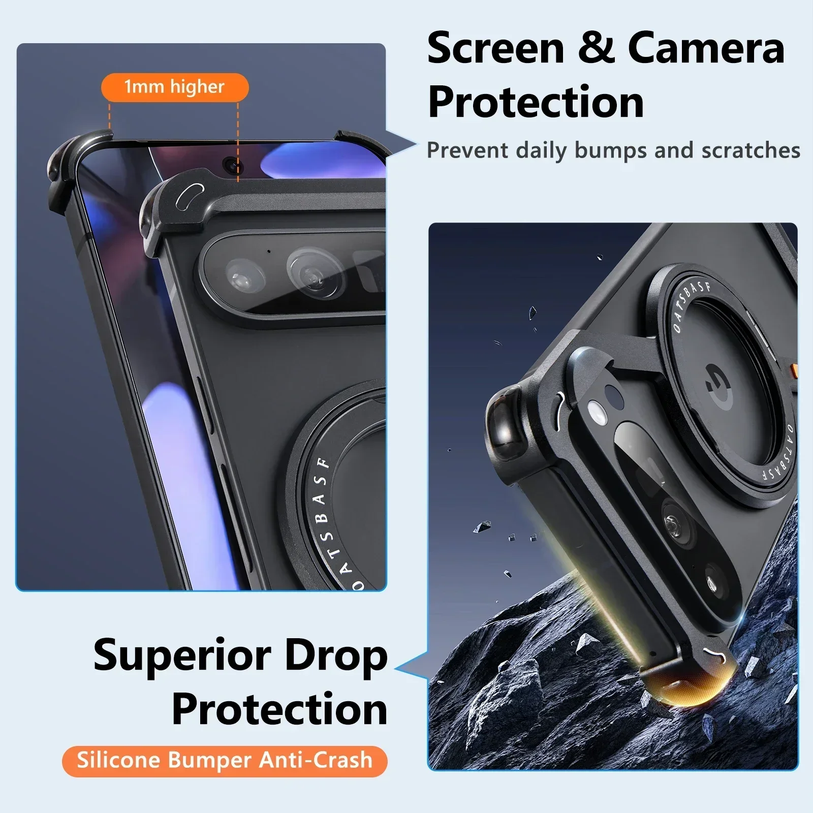 حافظة هاتف Oatsbasf المعدنية لهاتف Google Pixel 10 Pro/10 Pro XL مع 360 ° غطاء شحن لاسلكي بدون إطار بحامل مغناطيسي قابل للدوران