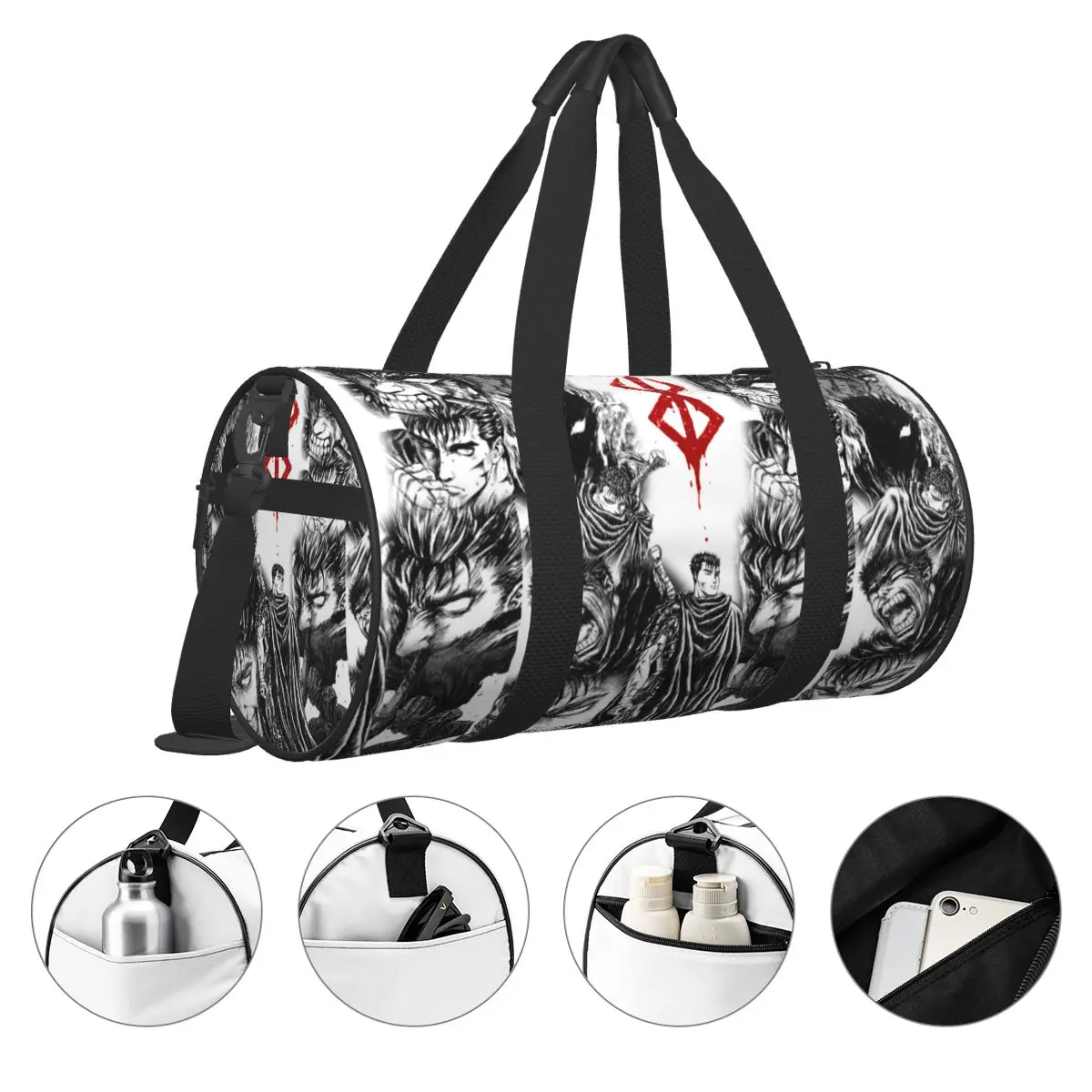 Bereserk Guts Collage Duffel Bag for Men Women Gym Fitness Bags with Pocket for Yoga