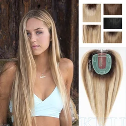 Straight Human Hair Toppers Silk Top Base Women Topper With 3 Clip In Real Human Hair Breathable Custom Ombre Blonde Hairpiece