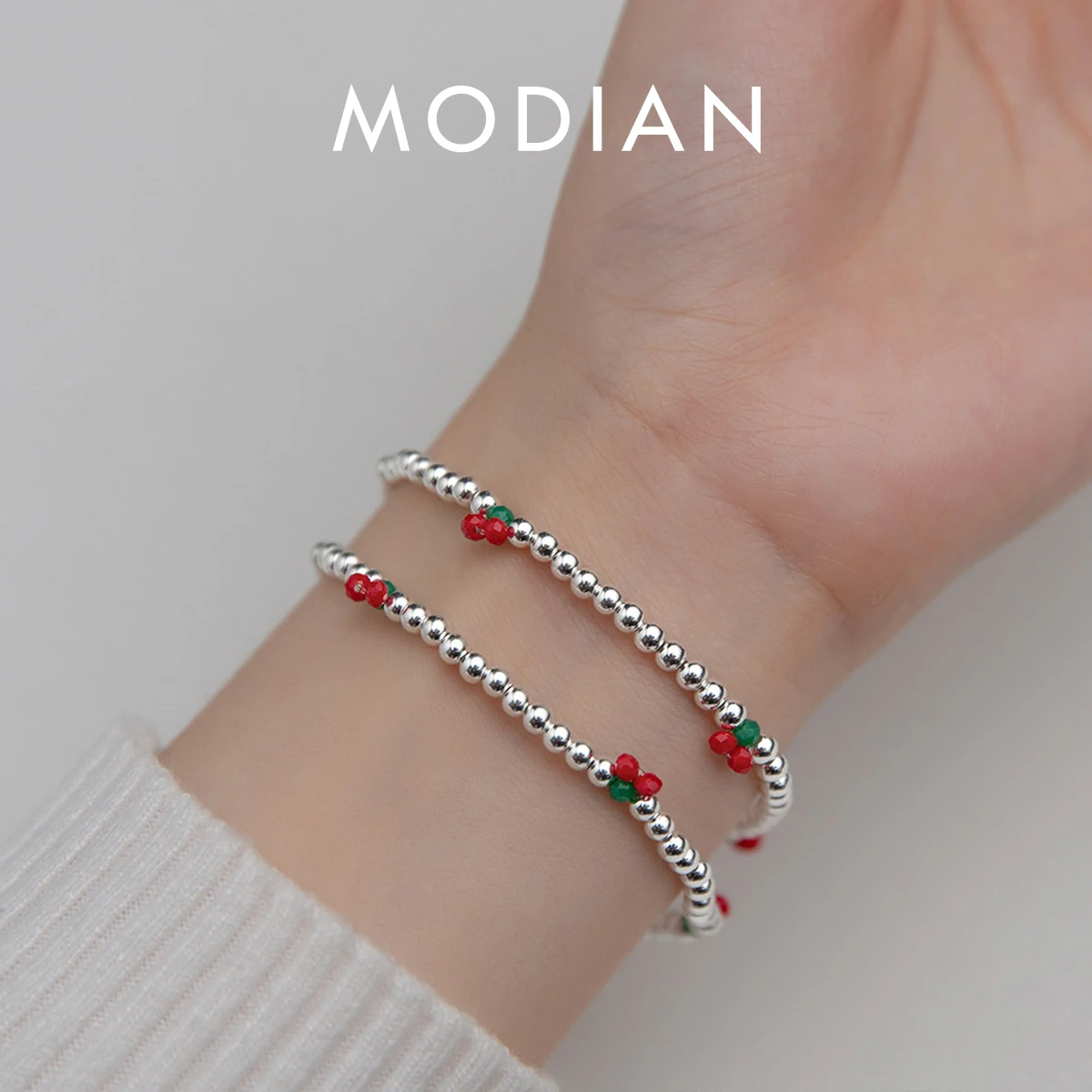 Modian Real 925 Sterling Silver Basic Cherry Round Beads Adjustable Bracelet for Women Charm Bracelet Fine Jewelry Birthday Gift