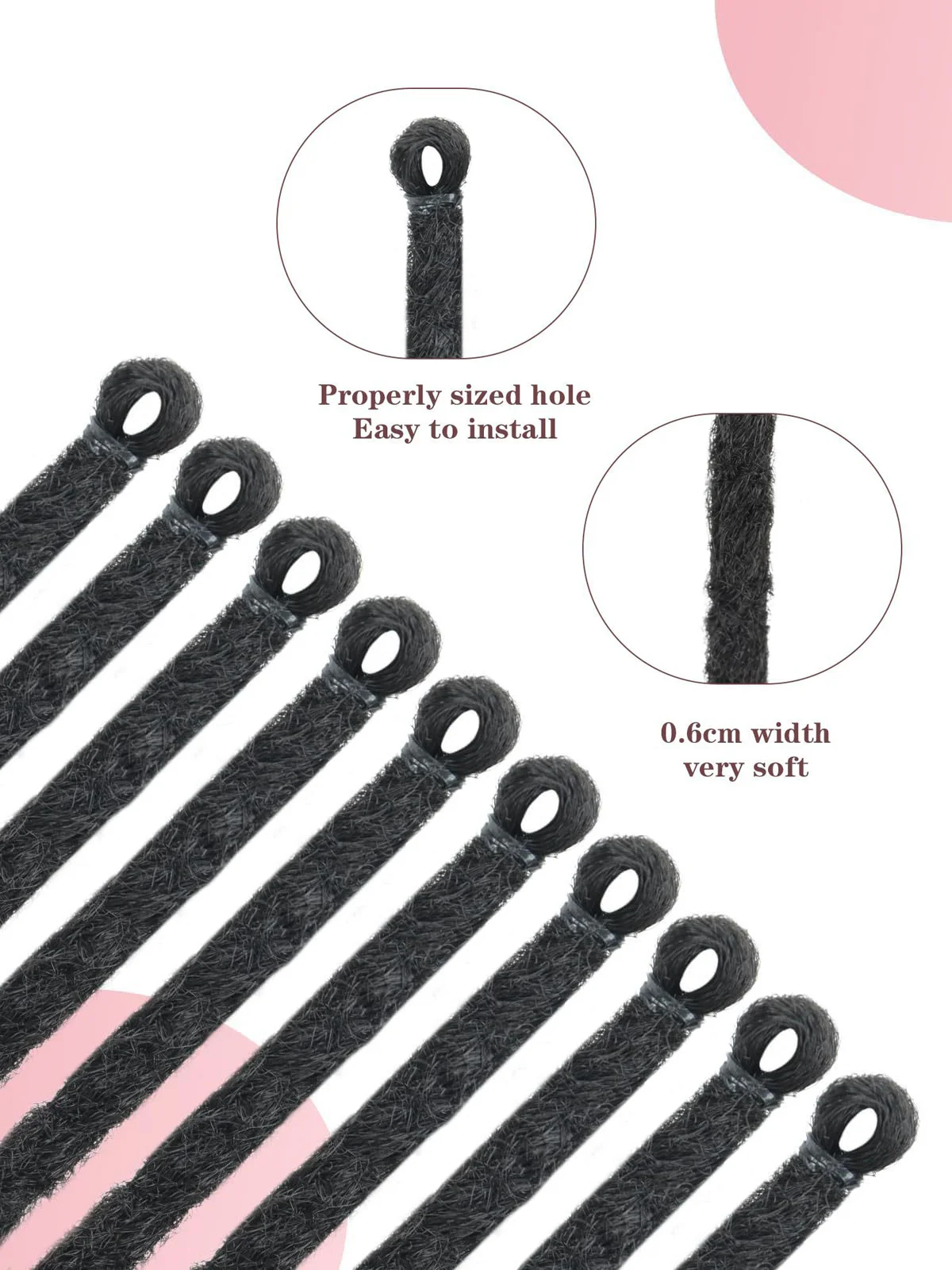 24" Straight Dreadlocks Clip-in Extensions | 10 Strands | Thin & Soft Synthetic Hair | Natural Look | Easy to Install