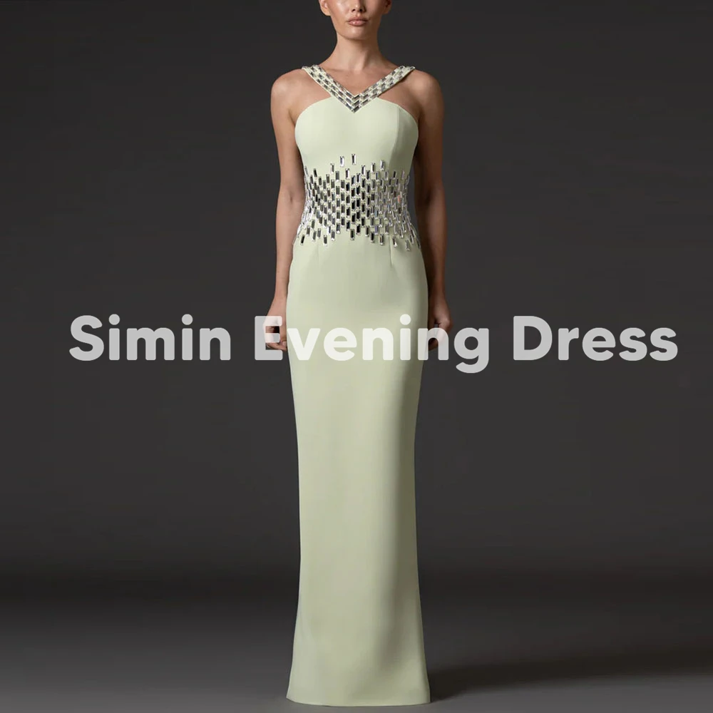 

Simin женские прямые вечерние платья в Саудовской Аравии с v-образным вырезом и бисером без рукавов длиной до пола, вечерние элегантные платья 2025