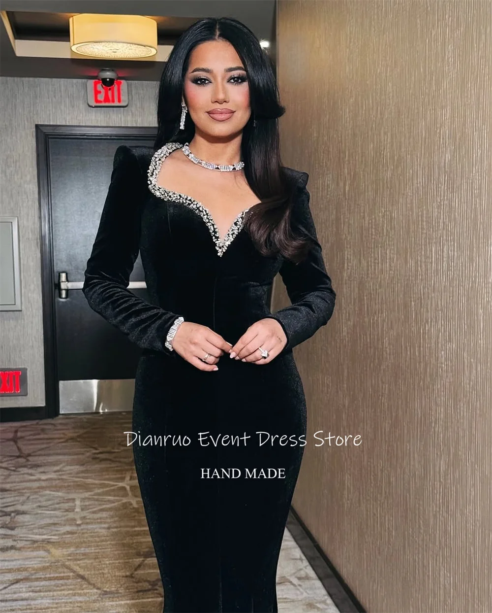 فستان سهرة مخملي براقة من Dianruo على شكل قلب حورية البحر فيستدوس دي فييستا حجر الراين مشذب Abiti Da Cerimonia مخصص