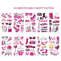10 Sheets Pink Girl Makeup Temporary Tattoo Body Face Stickers Toys for Let's Go Party Theme Birthday Party Favors Pinata Filler