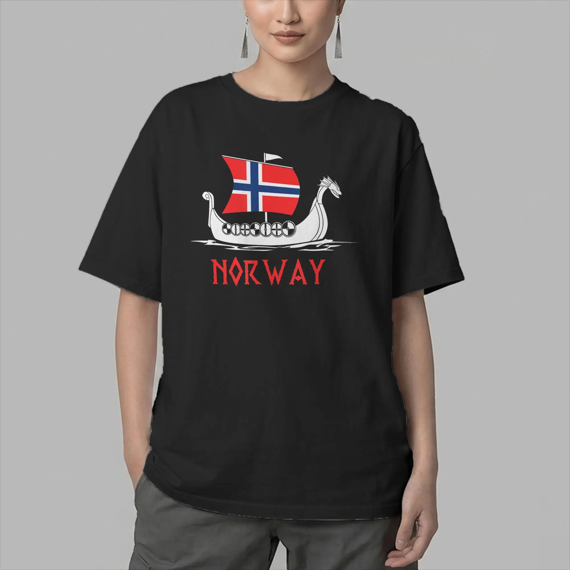 Novelty Boat Norwegian Flag Norway Ship T-Shirts for Men Round Neck Pure Cotton T Shirts  Short Sleeve Tee Shirt Clothes