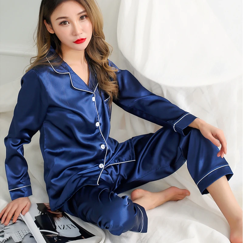 new Women Comfortable Pyjamas 3XL 4XL 5XL Long Sleeve Casual Homewear Spring Solid Pajama Sets Silk Satin Sleepwear Set