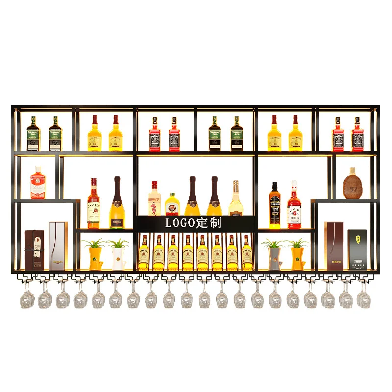 khusus. [Lampu Hias] Rak Bar Rak Anggur Terpasang Di Dinding Lemari Anggur Restoran Rak Anggur Merah Gaya Industri