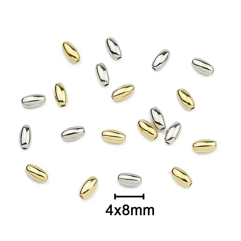 Oval Shape Gold Color CCB Beads Flat Round Rice Spacer Loose Beads For Jewelry Making Bracelet Necklace DIY 3x6mm 4x8mm 100pcs