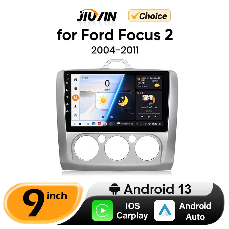 JIUYIN 9 inch 2din Radio Touchscreen for Ford focus 2 Car Stereo Apple Carplay Car Android Auto Wireless Multimedia with Frame