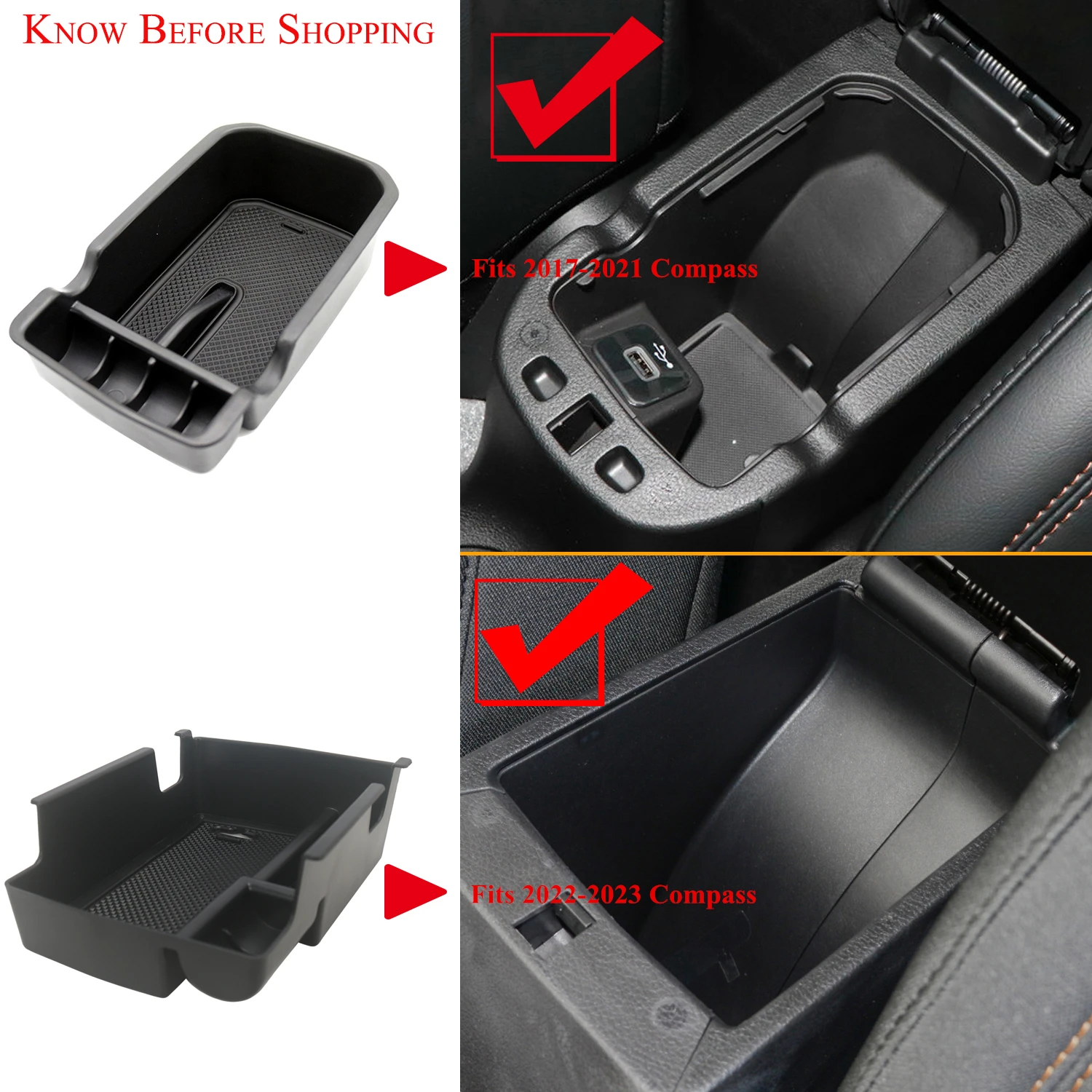 for Jeep Compass 2017 2018 2019 2020 2021 2022 2023 Car Center Console Armrest Storage Box Organizer Tray Interior Accessories