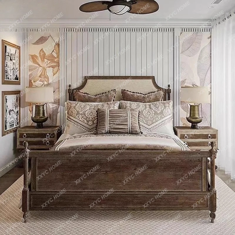 NN Solid wood simple double bed, bedroom queen bed, master bedroom, wedding bed,  vintage