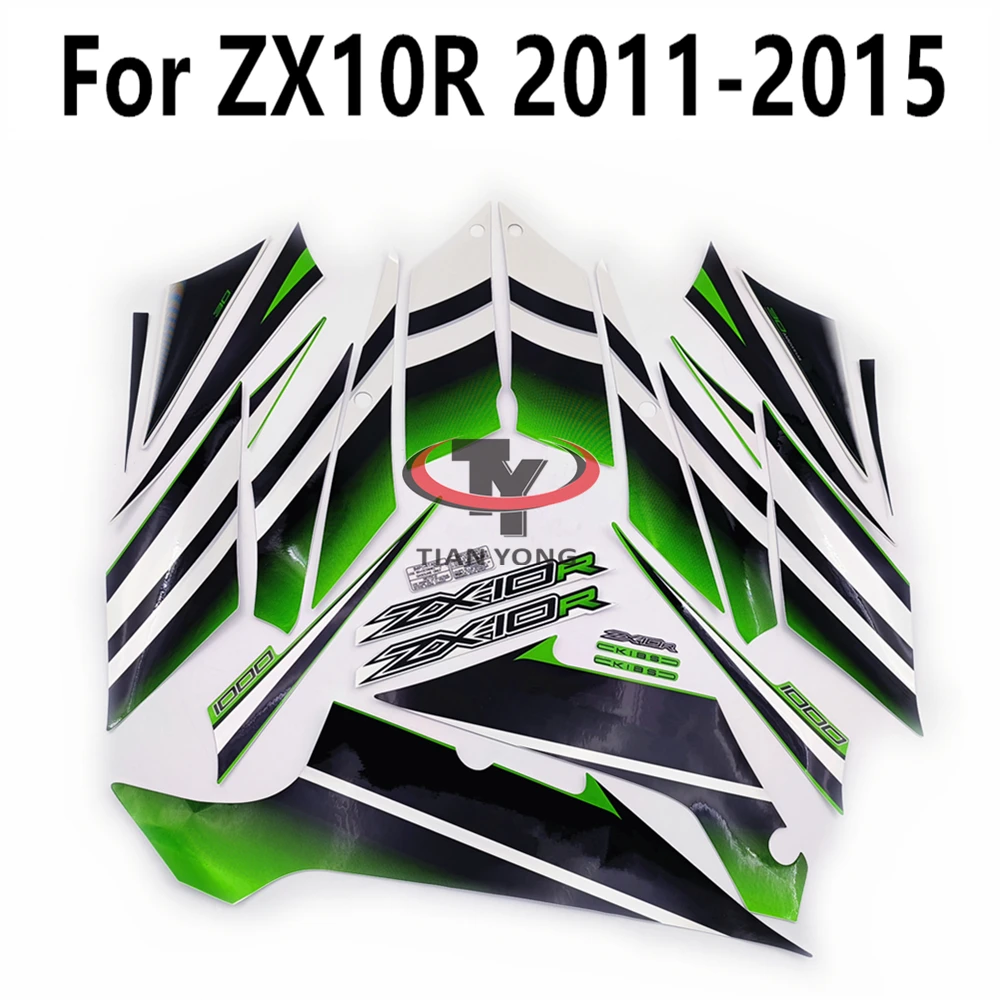 High Quality Sticker Full Kit For ZX10R ZX 10R 2011-2012-2013-2014-2015 Silkscreen Applique Green, Black White Gradient Prints