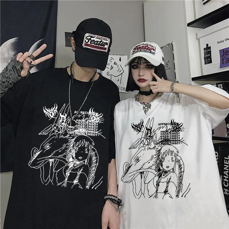 Women\'s T-shirt Harajuku Y2K Top Oversized T Shirt Retro Korean Style Black Demon Punk Gothic Anime Print Clothes Streetwear