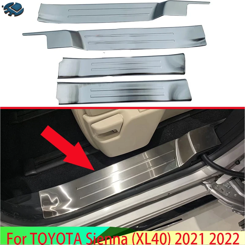 For TOYOTA Sienna (XL40) 2021 2022 Stainless Steel Inner Inside Door Sill Panel Scuff Plate Kick Step Trim Cover Protector