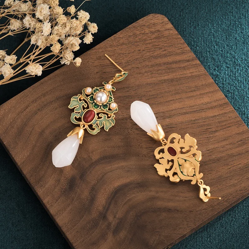 Trendy Golden Enamel Flower Drop Earrings For Women Fashion Hanging Dangle Earrings Luxury Party Wedding Jewelry Gift For Girls